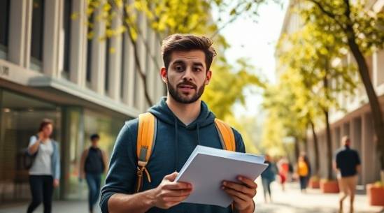 journalism student, eager expression, taking notes, photorealistic, bustling university campus with modern architecture, highly detailed, sounds of footsteps and distant lectures, vibrant and varied colors, dappled sunlight through trees, shot with a 35mm lens.